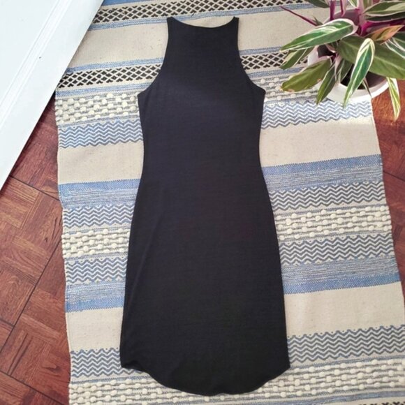 ARITZIA WILFRED FREE "Chrissy" Black Heathered Jersey Knit Halter Dress - Picture 4 of 13